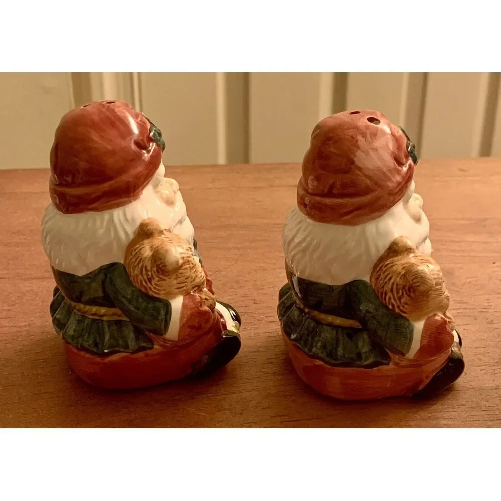 Vintage Home For The Holidays Santa Holding Bear & Tree Salt & Pepper Shaker Set